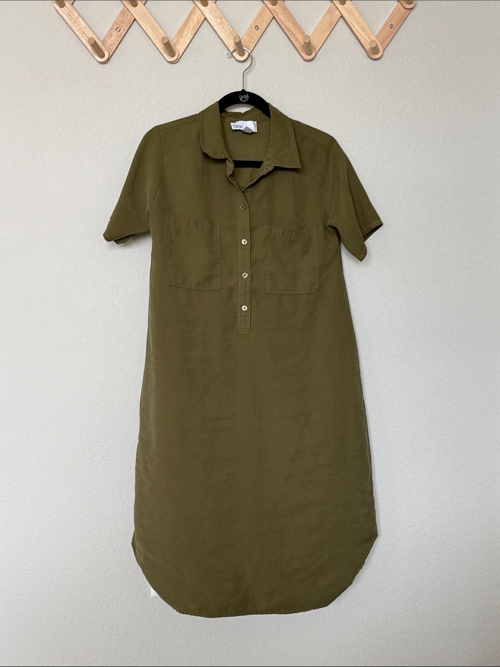 Nordstrom Olive Green Short-Sleeve Shirt Dress